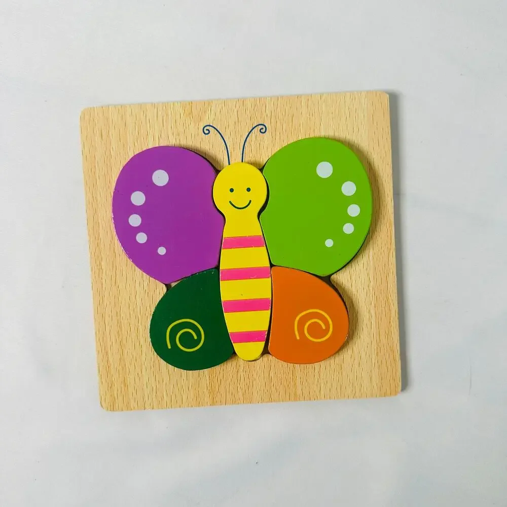 Vintage Butterfly Color Block Small Chunky Wooden Puzzle